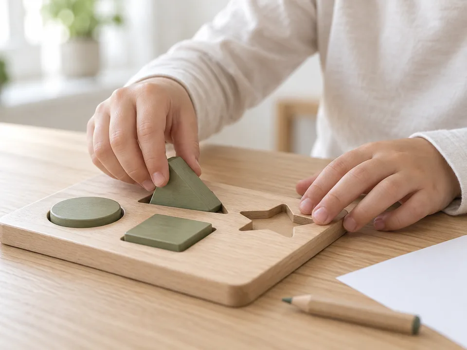 Les mains d’un enfant lors d’une activité de manipulation.